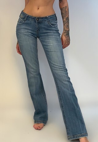 Y2K LOW WAISTED HIPSTER FLARE JEANS WITH GEM DETAIL
