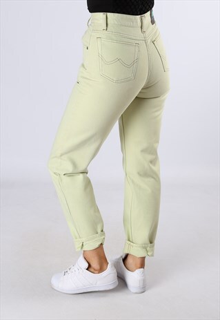 HIGH WAISTED DENIM JEANS TAPERED LEG VINTAGE UK 6 - 8 (BB2W)