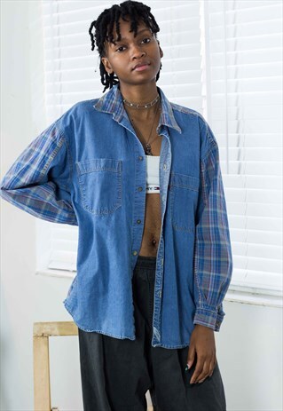 VINTAGE LEVI'S SHIRT DENIM COLOR BLOCK 90S L 13.4