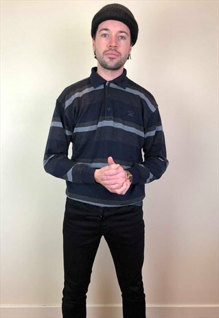 VINTAGE 90S PAUL & SHARK LONG SLEEVE POLO SHIRT GREY M