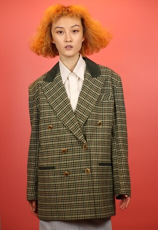 VINTAGE 90S OVERSIZED GREEN AND BROWN BLAZER WITH BUTTONS