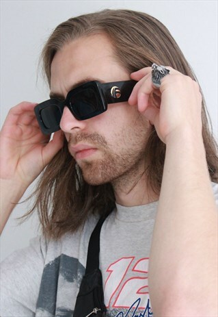 BLACK 'MIAMI VICE' CHUNKY FRAME SUNGLASSES