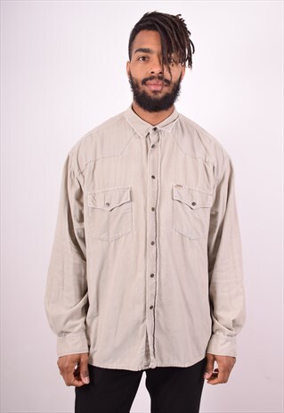 MUSTANG MENS VINTAGE CORDUROY SHIRT XL GREY 90S