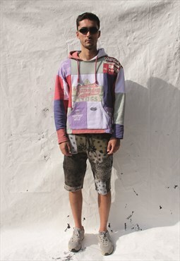 Reworked Festival Patchwork Graphic Hoodie in Pastels