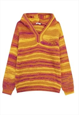 Knitted stripe hoodie zigzag hooded jumper in yellow orange