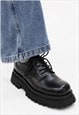 CHUNKY SOLE BOOTS EDGY HIGH FASHION SQUARE TOE SHOES BLACK