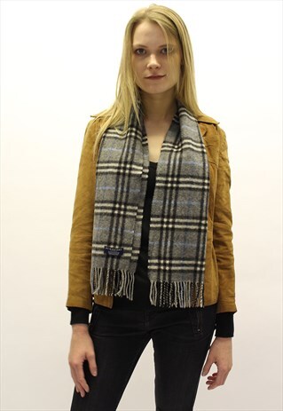 VINTAGE CASHMERE CHECKED SCARF GREEN-AS50