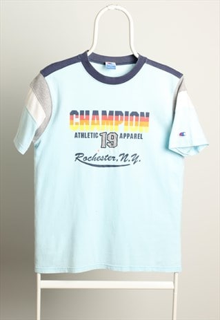 Vintage Champion Crewneck Logo T-shirt Blue