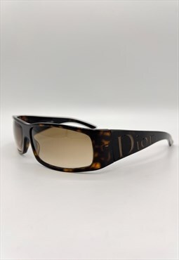 Christian Dior Sunglasses Shield Rectangle Chunky Logo Brown