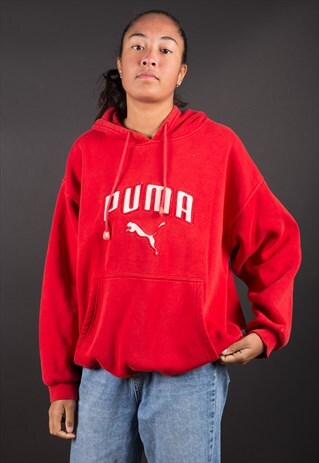 RED BIG LOGO SPELL OUT HOODED PUMA SWEATSHIRT