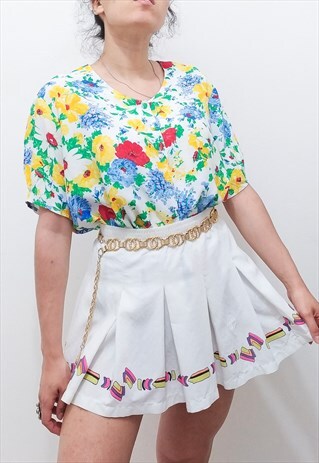 VINTAGE 80S OVERSIZE FLOWER PRINTED SUMMER BLOUSE