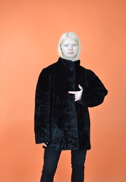 Vintage black classic faux fur coat 