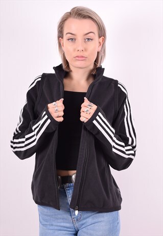 ADIDAS WOMENS VINTAGE FLEECE JACKET XXL BLACK 90'S