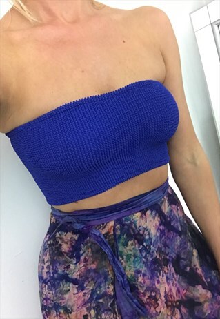 BOHO ROSE BOOB TUBE BANDEAU IN ROYAL BLUE CRINKLE
