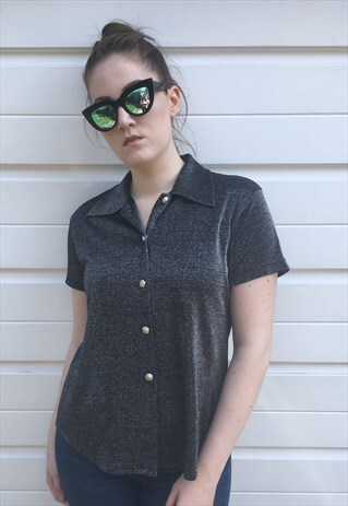 WOMENS VINTAGE 90S VERSACE TOP SPARKLY BLOUSE COLLARED SHIRT