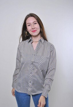 Vintage casual plaid grey short with long sleeve 