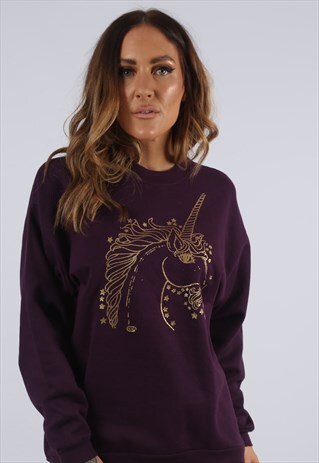 VINTAGE SWEATSHIRT JUMPER UNICORN PRINT SWEAT 10 - 12 (CJ3Y)