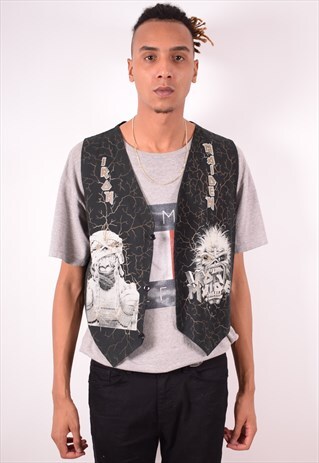 MENS VINTAGE IRON MAIDEN WAISTCOAT XL BLACK 90S