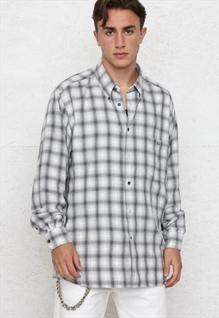 VINTAGE GREY LACOSTE LONG SLEEVE CHECKERED SHIRT