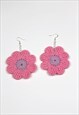 Giant Pink & Lilac Crochet Daisy Drop Earrings