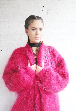 VINTAGE 90'S LADIES OVERSIZE HOT PINK/RED MOHAIR COAT