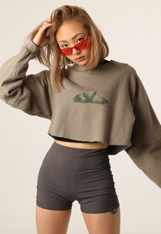 VINTAGE COLUMBIA EMBROIDERED SPELLOUT CROPPED SWEATSHIRT