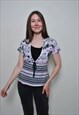Y2k flowers top, vintage v-neck pullover blouse - SMALL