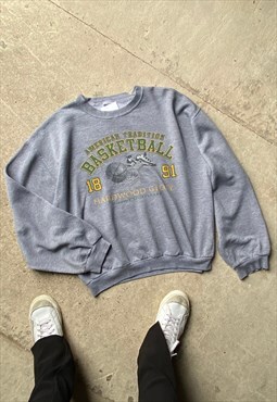 90s Vintage Grey & Green American Basketball Graphic Sweat