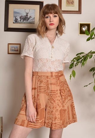 VINTAGE 80S ABSTRACT PRINT FESTIVAL CULOTTES SHORTS ORANGE