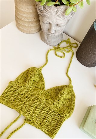 70S FESTIVAL BOHO CROCHET KNIT BRALETTE HALTER CROP TOP