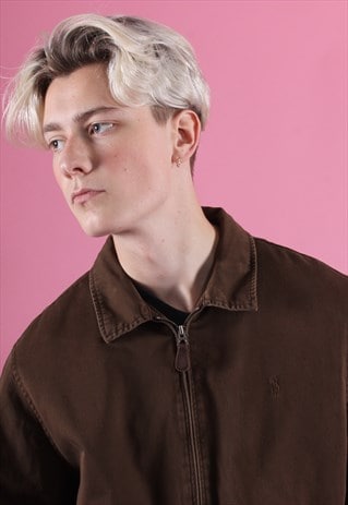 RALPH LAUREN BROWN EMBROIDERED HARRINGTON JACKET