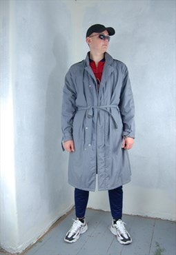 Vintage 90's glam suit baggy unisex trench coat in grey blue