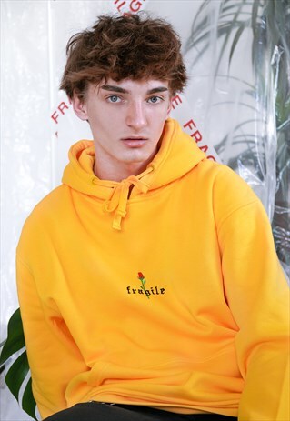 FRAGILE EMBROIDERED GOLD YELLOW HOODIE