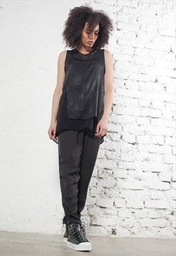 Loose long tank top in double layered fabric 