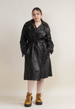 Vintage 80s Leather Dark Brown Tie Up Trenchcoat Unisex