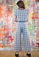 DRAWSTRING CROP TROUSERS CROP TOP CO-ORDINATES IN BLUE CHECK