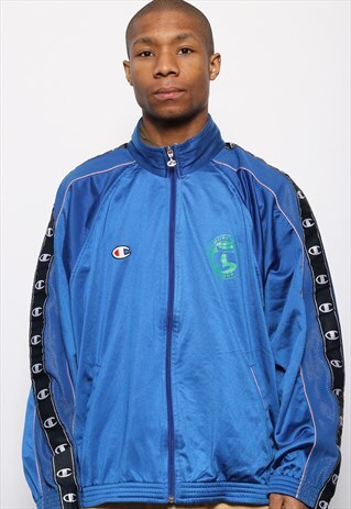 VINTAGE CHAMPION TAPE LOGO TRACK JACKET BLUE
