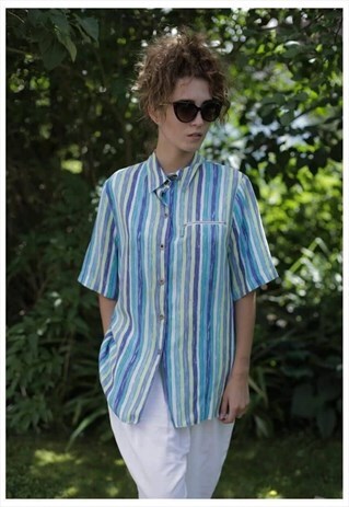 VINTAGE 90'S MULTI COLOUR STRIPPED SHORT SLEEVE SHIRT