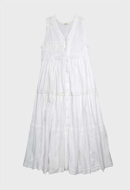 Y2K White long lace detail sleeveless casual fit dress