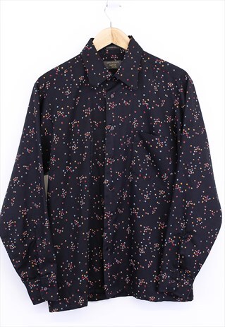 Vintage Pattern Shirt Black Multicolour Button Up Retro
