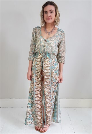 VINTAGE 90'S BOHO BEACH SHEER BUTTON UP MAXI DRESS