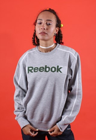 GREY AND GREEN REEBOK EMBROIDERED SWEATSHIRT