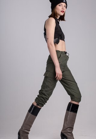 VINTAGE KHAKI SPORT NYLON TROUSERS