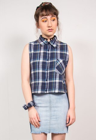 VINTAGE 90'S CHECKED CROPPED FLANNEL SHIRT