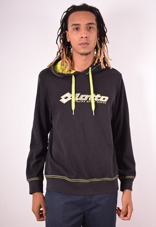 LOTTO MENS VINTAGE HOODIE JUMPER LARGE BLACK 90S