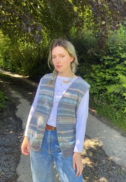 Vintage Size L Knitted Sweater Vest In Multi