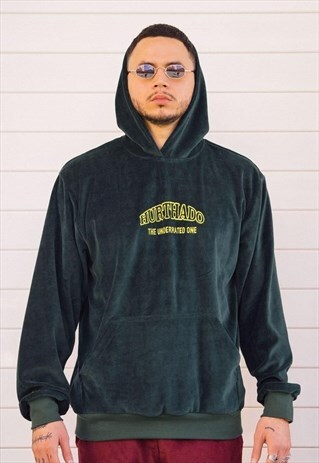 HANDMADE VELVET SWEATSHIRT IN GREEN WITH EMBROIDERED LETTERS