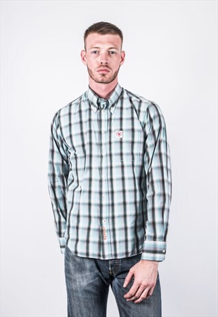 VINTAGE BLUE AND GREY CHECKED REPLAY SHIRT