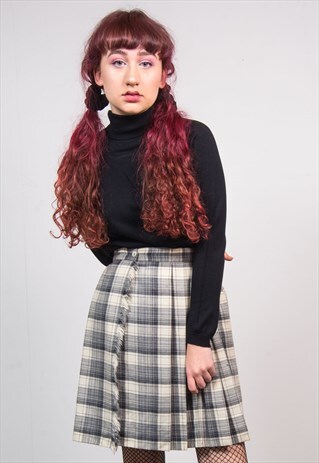 VINTAGE 90'S GREY CHECKED CLUELESS HIGH WAIST PLEATED SKIRT
