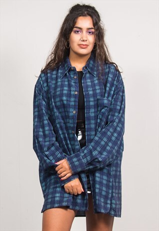 VINTAGE 90'S BLUE CHECKED CORD LONG SLEEVE SHIRT